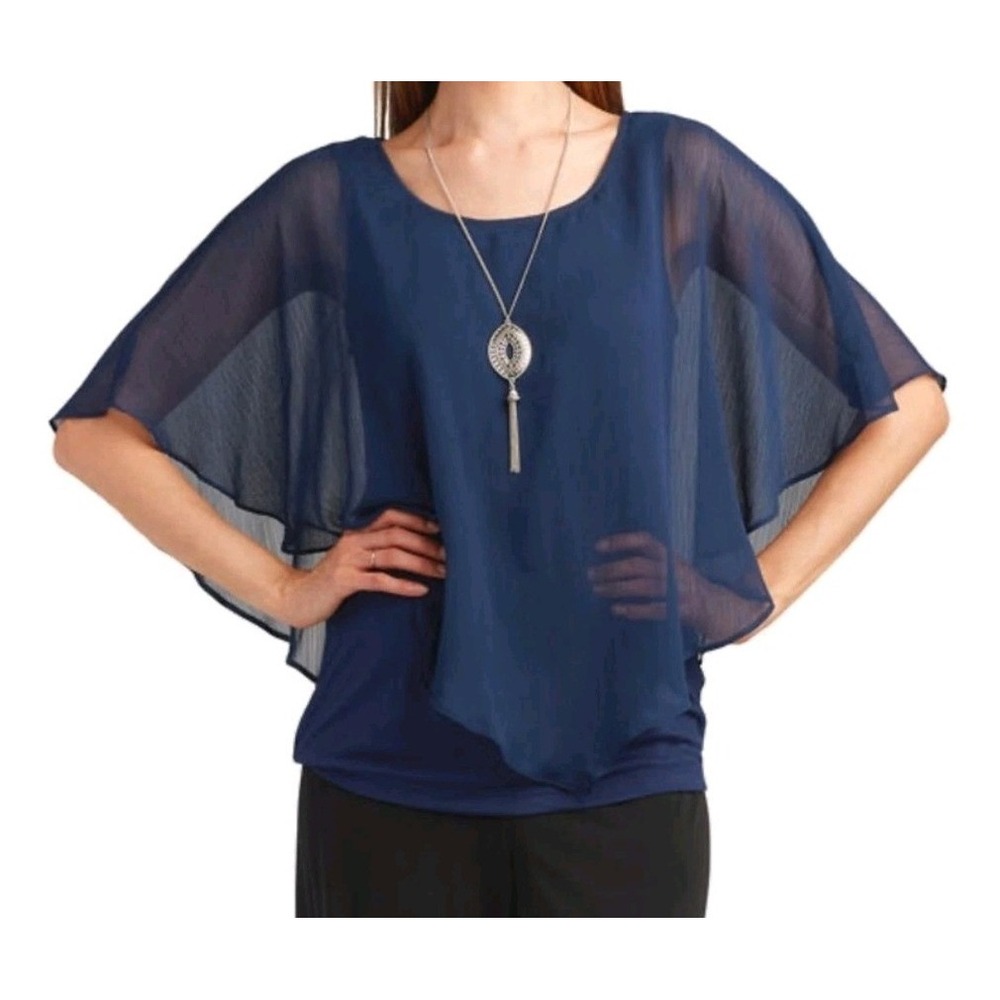 k & c Navy Blue Chiffon Overlay Butterfly Sleeve Layered Top XL Dark Ethereal